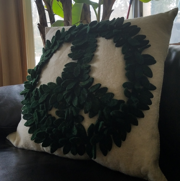 Arcadia Home Wool Pillow-Green Peace on Cream - Picture 4 of 7